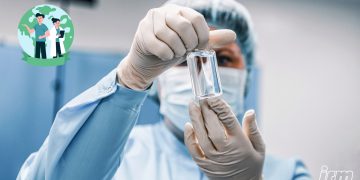 Una dottoressa tiene in mano un campione di liquido per analisi cliniche.